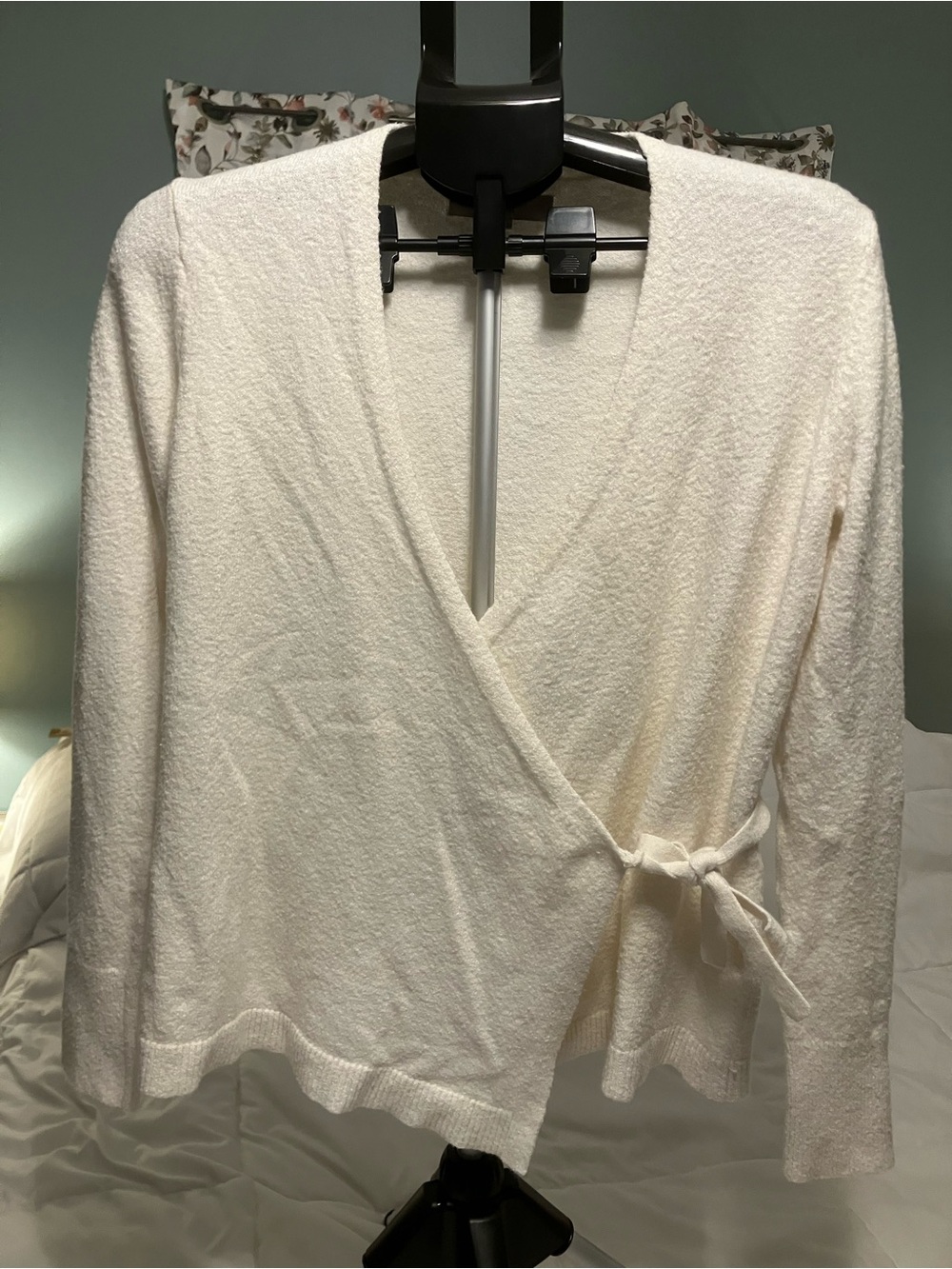 LOFT Cream Wrap Tie Cardigan Sweater Women Medium Soft Knit